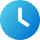 Blue clock icon showing three o'clock.