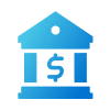 Blue bank icon with dollar symbol.