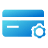 Blue credit card with gear icon.
