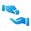 Two hands exchanging a coin icon.