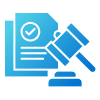 Gavel and document with checkmark icon.