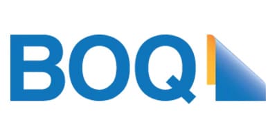 Logo with blue and orange letters spelling 'OQ' and part of another letter.