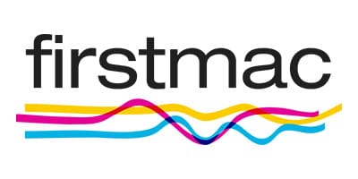 Colorful wave lines beneath partial text, likely a logo element.