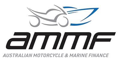 Logo for a motorcycle and marine service company with stylized bike and wave icons.